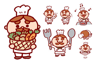 丸いフォルムがかわいいイタリアンコックのキャラ素材