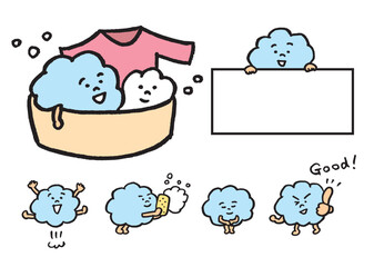クリーニングや掃除の泡のかわいいキャラ素材