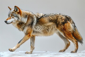 Hunting Wolf A wolf in a hunting stance with a white backdrop