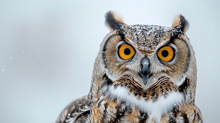 Naklejka premium Staring Owl An owl perched and staring intently, surrounded by white space