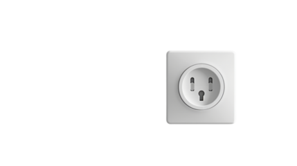 White electrical plug in the electric socket on a wall on transparent background