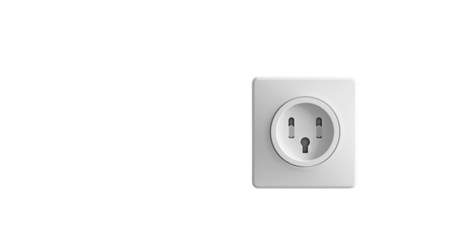 White electrical plug in the electric socket on a wall on transparent background - Powered by Adobe
