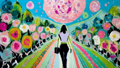 Woman going places. She is on a path and she is on her way.