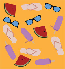 A vector art of summer items with orange background.