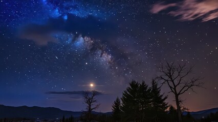 Fototapeta premium Night Sky with Milky Way and Moon.