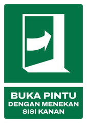 ISO emergency and first aid safety signs in indonesian_buka pintu dengan menekan sisi kanan size a4/a3/a2/a1