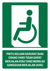 ISO emergency and first aid safety signs in indonesian_pintu keluar darurat untuk orang yang tidak dapat berjalan (kiri) size a4/a3/a2/a1