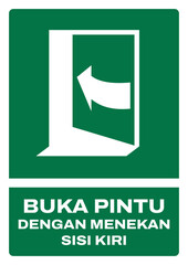 ISO emergency and first aid safety signs in indonesian_buka pintu dengan menekan sisi kiri size a4/a3/a2/a1