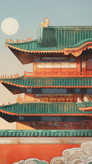 chinese temple at sunset
