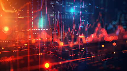 Fototapeta premium A digital illustration of stock market charts and graphs with glowing lines