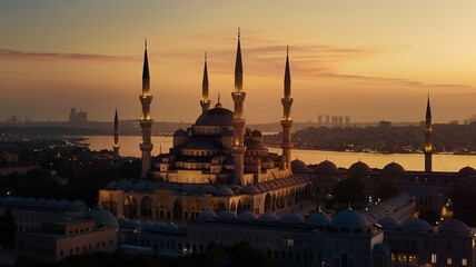 Fototapeta premium Blue Mosque at twilight symbolizing spirituality, AI Generative.