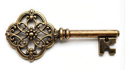 Antique brass key with intricate designs , vintage, retro, old, metallic, classic, ornate, Victorian, aged