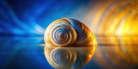 Macro photograph of a spiral shell against a blue and gold gradient background, marine, art, spiral, shell, macro