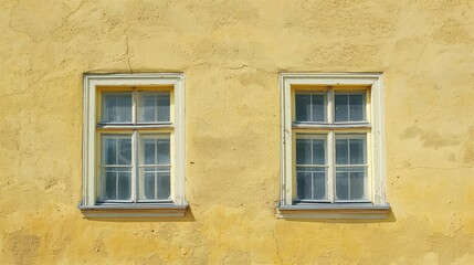Two windows in a pale yellow wall