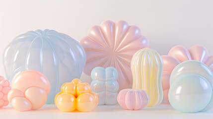3d render background, Soft Pastel Inflated Shapes, Puffy and balloon
