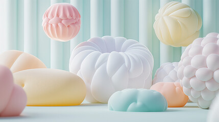 3d render background, Soft Pastel Inflated Shapes, Puffy and cushion