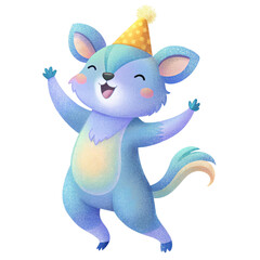 Cute Animal Celebrating with Party Hat Clipart - Fun and Festive Illustration for Kids' Events and Invitations