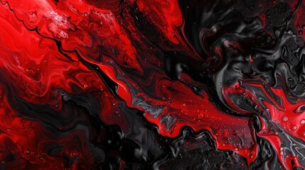 Obraz premium Vivid Abstract Red and Black Fluid Art Background with Striking Contrasts