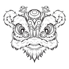tattoo and t-shirt design black and white hand drawn lion dance engraving ornament vector	