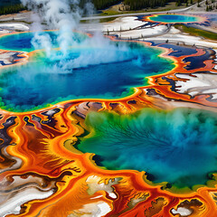 Grand Prismatic Spring: A Vibrant Geothermal Pool in Yellowstone's Stunning Colors