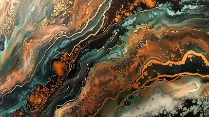 Rich, earthy fluid art with deep browns and greens creating a natural look