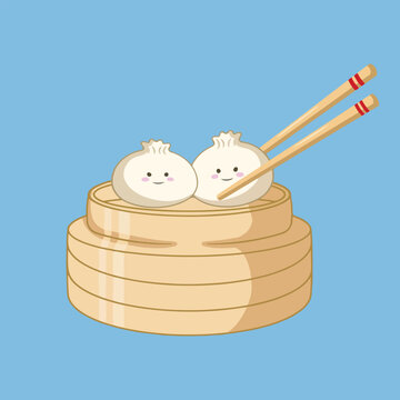 cute dumplings bamboo steamer chopsticks blue clip art preview