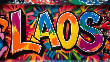 Stylish text LAOS on a black background, text art graffiti LAOS, art text | generative ai