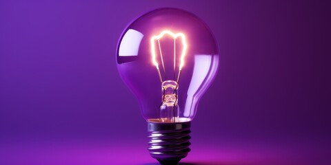 Glowing Light Bulb on Purple Background