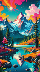 Vivid Psychedelic 70s Artwork: National Park Landscapes