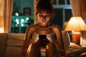 Desperate Discovery - Person in Dark Room Staring at Disturbing Phone Message in Editorial Style Photography