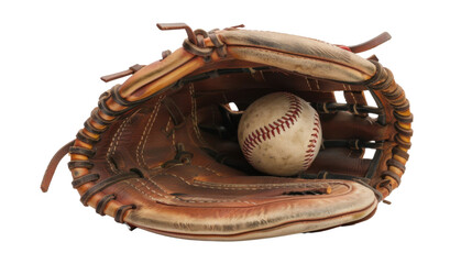 Baseball glove with a ball in it on transparent background