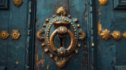 Banner background of Church Day theme banner design for microstock, no text, and wide copy space, [Church Door Knocker: A detailed shot of a vintage church door knocker], 