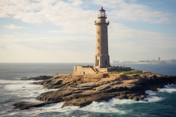 Obraz premium The Tower of Hercules in Spain, where a lighthouse guides ships from other realms.