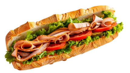 Turkey sub sandwich on transparent background