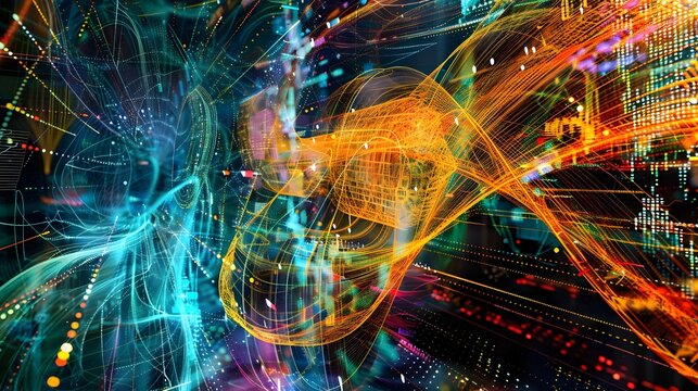 Ethereal Fiber Optic Tapestry - Shimmering Strands of Light and Interconnected Neural Network Glitch Art - Powered by Adobe