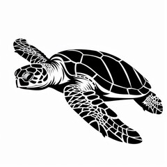 Fototapeta premium black and white illustration of a swimming sea turtle