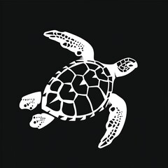 Naklejka premium black and white illustration of a swimming sea turtle