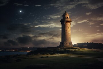 Naklejka premium The Tower of Hercules , where a celestial beacon guides lost souls.