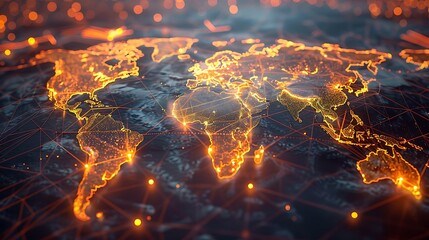 A world map is shown with glowing yellow lines connecting different countries 