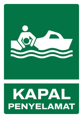 ISO emergency and first aid safety signs in indonesian_kapal penyelamat size a4/a3/a2/a1