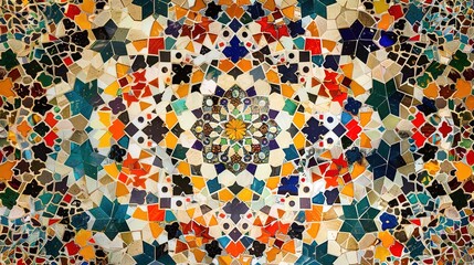 Vibrant Turkish Mosaic Tiles in Symmetrical Display of Kaleidoscopic Colors