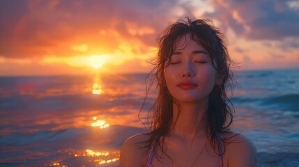 woman meditating by the sea