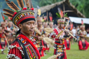 Indonesian Tribal Man in Traditional Headdress