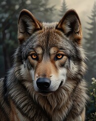Fototapeta premium A wild gray wolf, a canine predator with thick fur, stands alert in a winter forest