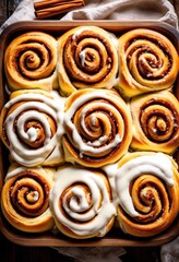 Fototapeta premium deliciously fresh cinnamon roll bakery treats, baked, sweet, pastry, dessert, snack, aromatic, sugary, swirl, golden, homemade, oven, warm, soft, gooey