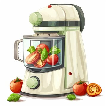 food processor with tomatoes and basil clip art preview