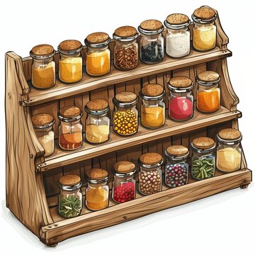 wooden spice rack with jars clip art preview