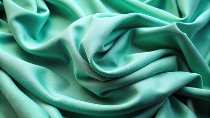 Obraz premium Abstract close-up of a mint-colored fabric with volumetric background created by folds and shadows, textile, mint