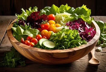 rustic handmade wooden bowl fresh natural organic cuisine presentation, healthy, food, dining, kitchen, utensil, leafy, green, vegetables, meal, dish, culinary,