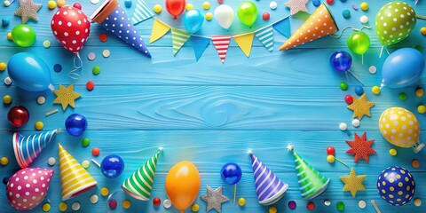 Fototapeta premium Playful and vibrant Bluey birthday background for kids party celebration , blue, birthday, background, celebration, vibrant, playful